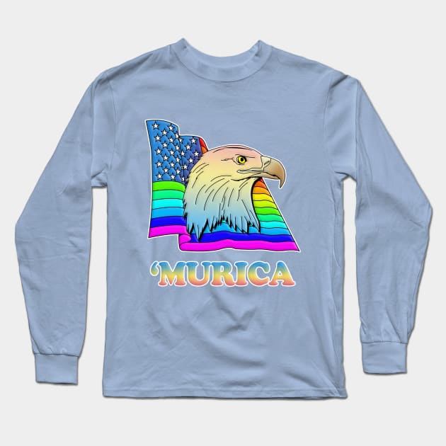 'MURICA Gay Pride American Rainbow Flag Bald Eagle Design Long Sleeve T-Shirt by DankFutura